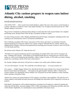 Atlantic City Casinos Prepare to Reopen Sans Indoor Dining, Alcohol, Smoking