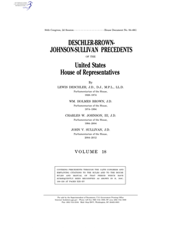 DESCHLER-BROWN- JOHNSON-SULLIVAN PRECEDENTS of the United States House of Representatives