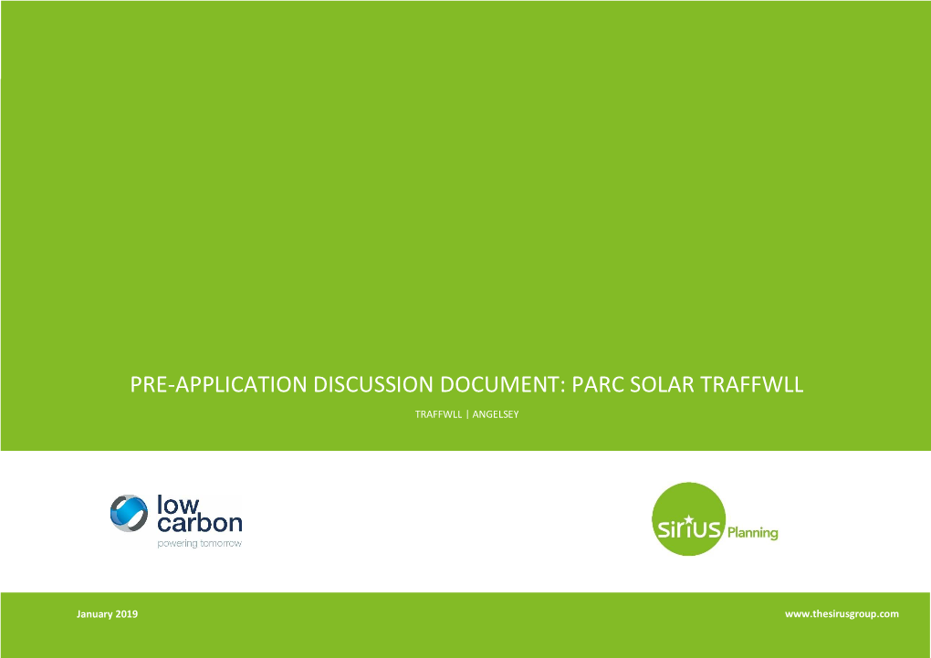 Pre-Application Discussion Document: Parc Solar Traffwll Traffwll | Angelsey