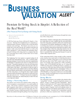 Premium for Voting Stock in Simplot: a Reflection of the Real World? (The Financial Peril of Dying with Voting Stock) by Michael A