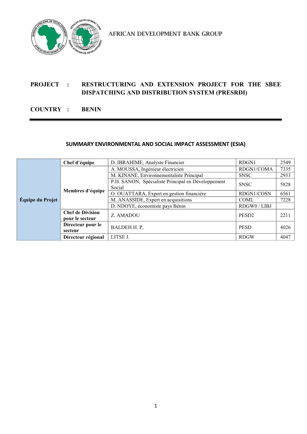 Benin-Projet PRESREDI-Resume EIES-03 2017.Docx