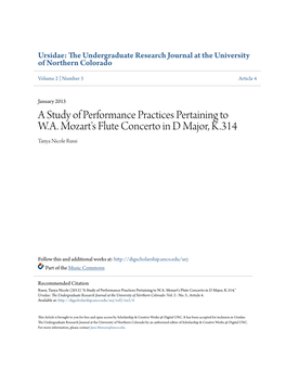 A Study of Performance Practices Pertaining to W.A. Mozart's Flute Concerto in D Major, K.314 Tanya Nicole Russi