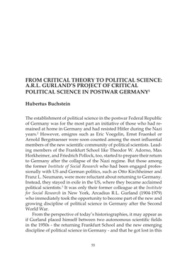 From Critical Theory to Political Science: A.R.L. Gurland’S Project of Critical Political Science in Postwar Germany1