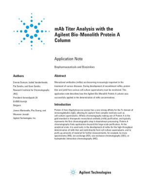 Mab Titer Analysis with the Agilent Bio-Monolith Protein a Column