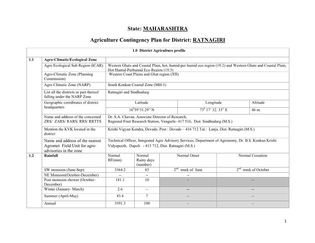 State: MAHARASHTRA Agriculture Contingency Plan for District