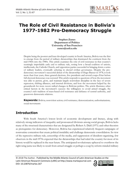 The Role of Civil Resistance in Bolivia's 1977-1982 Pro