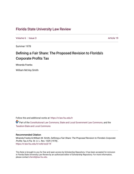 The Proposed Revision to Florida's Corporate Profits Axt