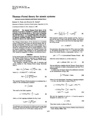 Thomas-Fermi Theory for Atomic Systems (Electronic Structure/Statistcal Model/Density Functional Theory) ROBERT G