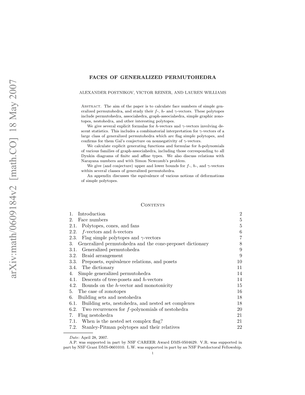 Arxiv:Math/0609184V2 [Math.CO] 18 May 2007 Atb S Rn M-611.LW a Upre Npr Ya by Part in Supported Was L.W