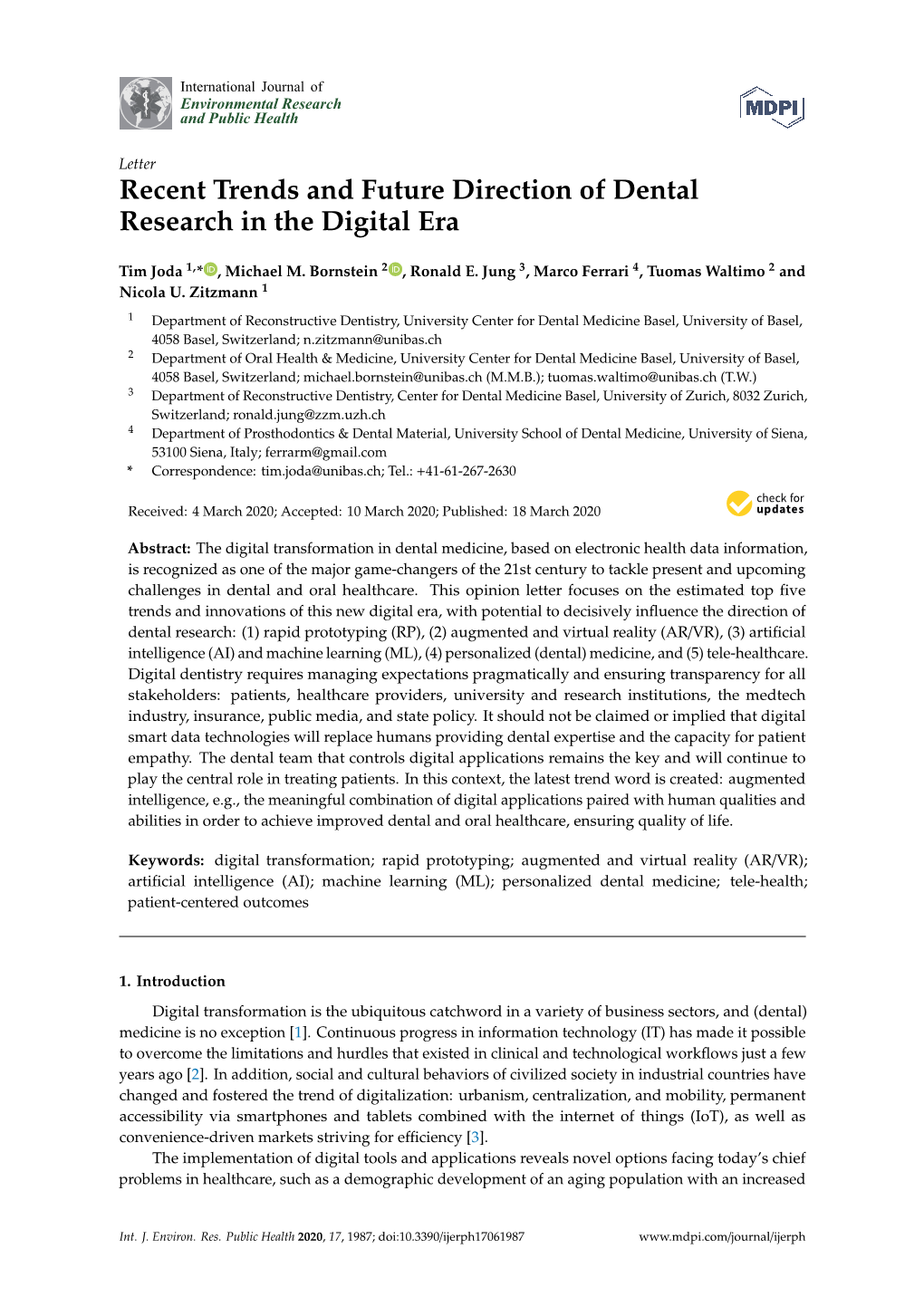 Recent Trends and Future Direction of Dental Research in the Digital Era