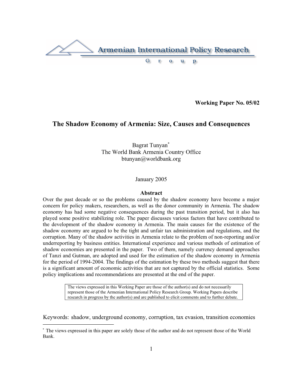 Shadow Economy of Armenia: Size, Causes and Consequences