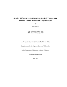 Gender Differences in Migration, Marital Timing, and Spousal Choice Within Marriage in Nepal