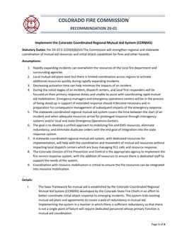 Colorado Fire Commission Recommendation 20-01