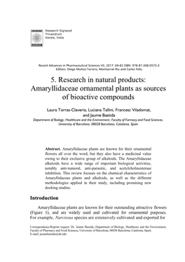 5. Research in Natural Products: Amaryllidaceae Ornamental Plants As Sources of Bioactive Compounds