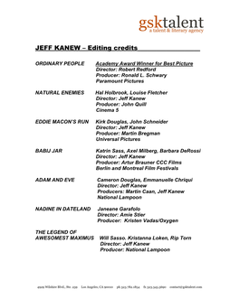 JEFF KANEW – Editing Credits______