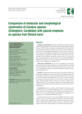 Coleoptera: Carabidae) with Special Emphasis on Species from Dinaric Karst