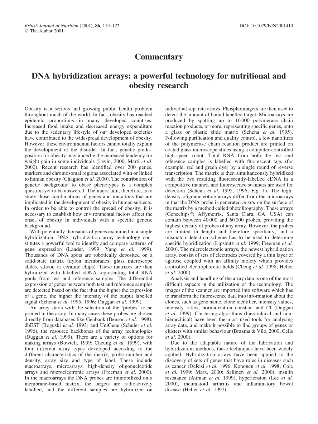 DNA Hybridization Arrays: a Powerful Technology for Nutritional and Obesity Research