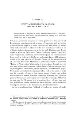 UNITY and DIVERSITY in GILGUL: YOHANAN ALEMANNO Yohanan Alemanno Occupies a Central Position in the History of Renaissance Devel