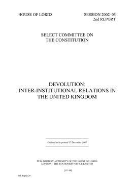 Devolution: Inter-Institutional Relations in the United Kingdom