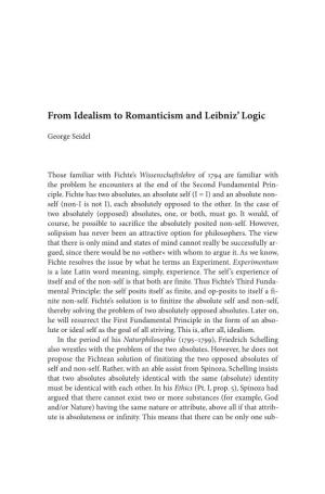 From Idealism to Romanticism and Leibniz' Logic