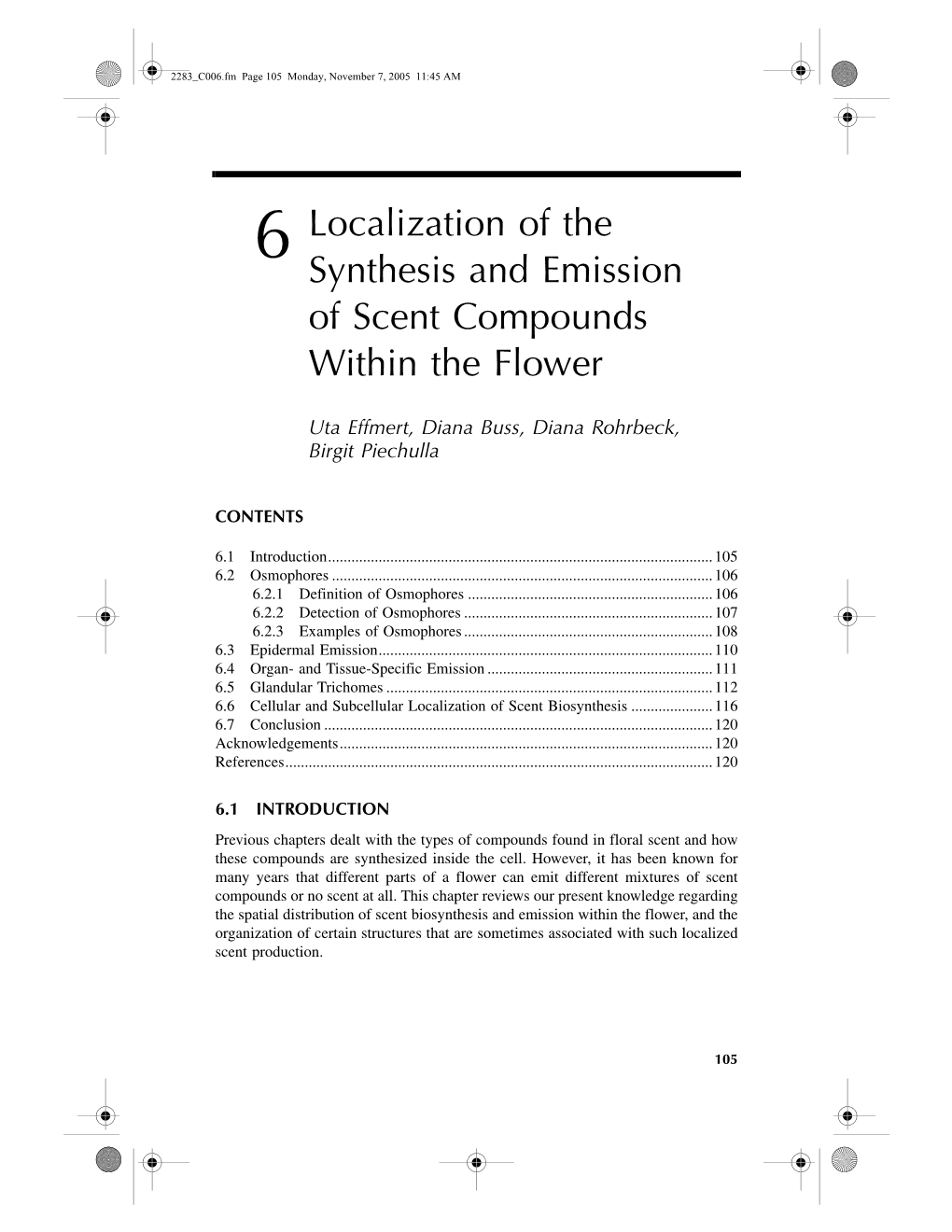 6 Localization of the Synthesis and Emission of Scent Compounds