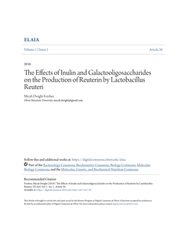 The Effects of Inulin and Galactooligosaccharides on the Production of Reuterin by Lactobacillus Reuteri," ELAIA: Vol