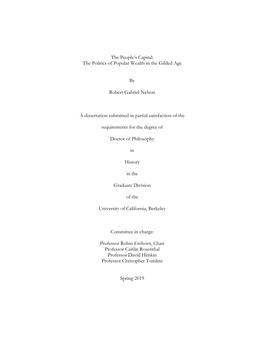 The People's Capital: the Politics of Popular Wealth in the Gilded Age