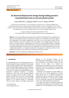 An Abnormal Displacement Change During Holding Period in Nanoindentation Tests on Zirconia Dental Ceramic