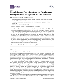 Modulation and Evolution of Animal Development Through Microrna Regulation of Gene Expression