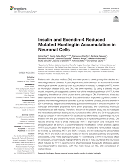 Insulin and Exendin-4 Reduced Mutated Huntingtin Accumulation in Neuronal Cells