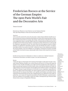 Frederician Rococo at the Service of the German Empire: the 1900 Paris World’S Fair and the Decorative Arts