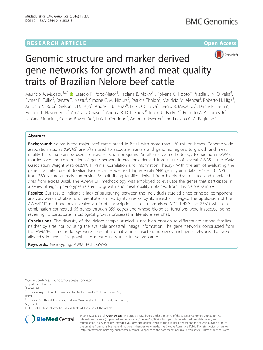 Genomic Structure and Marker-Derived Gene Networks for Growth and Meat Quality Traits of Brazilian Nelore Beef Cattle Maurício A