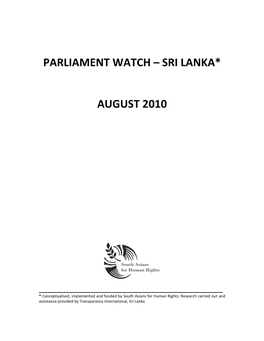 Parliament Watch – Sri Lanka* August 2010