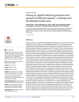 History Vs. Legend: Retracing Invasion and Spread of Oxalis Pes-Caprae L