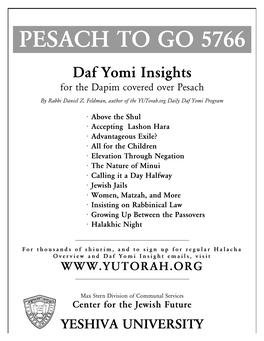 PESACH to GO - Daf Yomi Insights by Rabbi Daniel Z