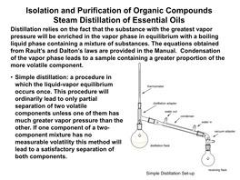 Isolation and Purification of Organic Compounds Steam Distillation Of