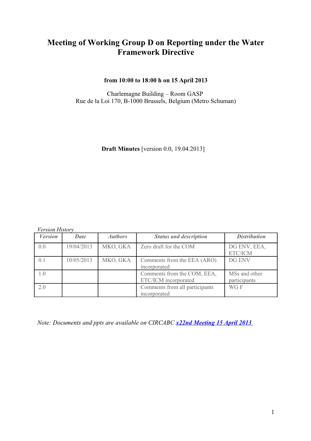 Meeting of Working Group 2D