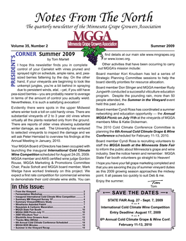Notes from the North the Quarterly Newsletter of the Minnesota Grape Growers Association