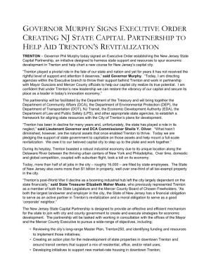 Governor Murphy Signs Executive Order Creating Nj State Capital Partnership to Help Aid Trenton's Revitalization
