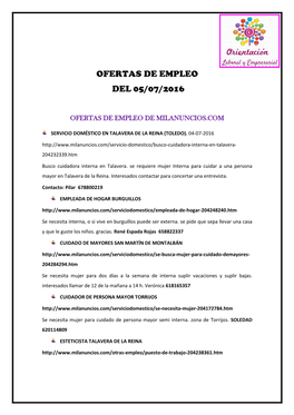 Ofertas De Empleo Del 05/07/2016