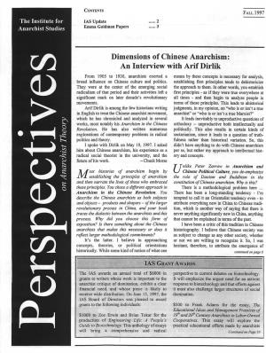 Dimensions of Chinese Anarchism: an Interview with Arif Dirlik
