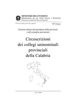 Circoscrizioni Dei Collegi Uninominali P R Ovinciali Della Calabria