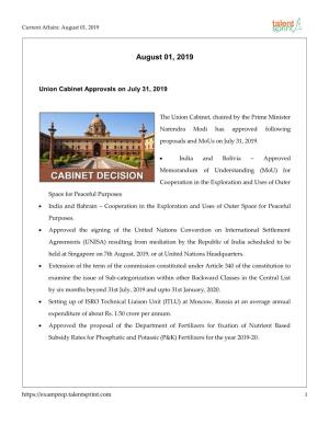 Monthly Current Affairs – August 2019