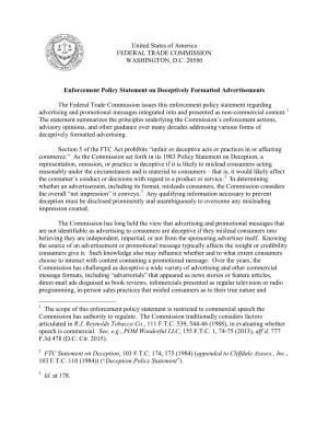 FTC Enforcement Policy Statement on Deceptively Formatted Advertisements