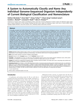 A System to Automatically Classify and Name Any Individual Genome-Sequenced Organism Independently of Current Biological Classification and Nomenclature