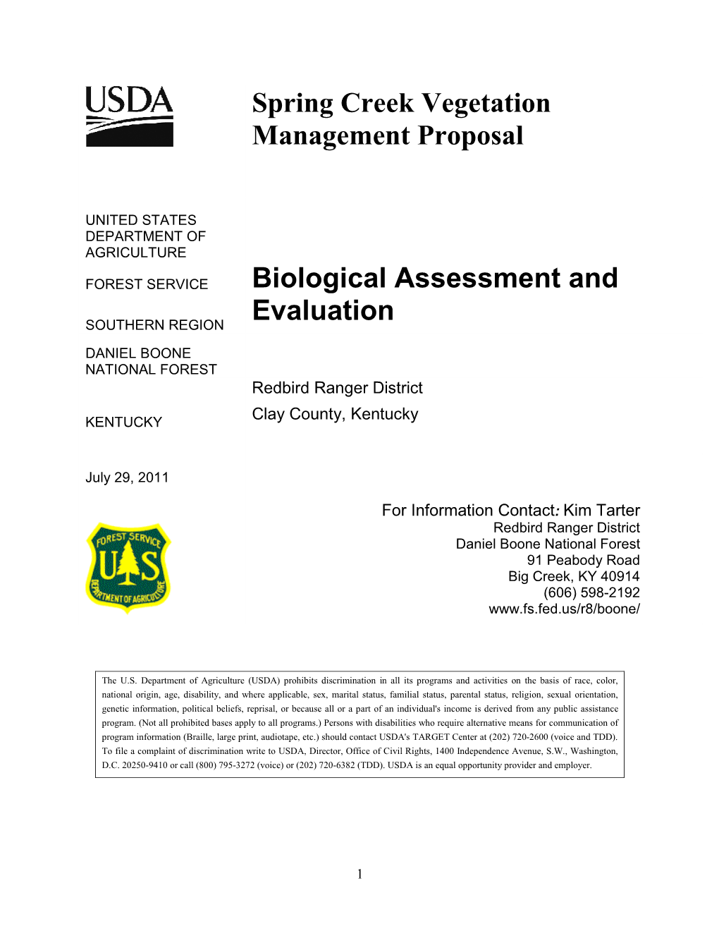 Chapter One Introduction, Proposed Actions(S), and Consultation History