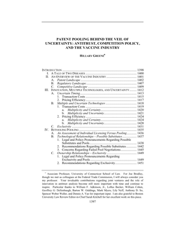 Patent Pooling Behind the Veil of Uncertainty: Antitrust, Competition Policy, and the Vaccine Industry