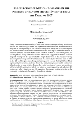 Self-Selection of Mexican Migrants in the Presence of Random Shocks:Evidence from the Panic of 1907