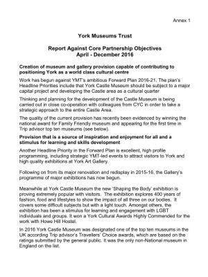 York Museums Trust Report Against Core Partnership Objectives April