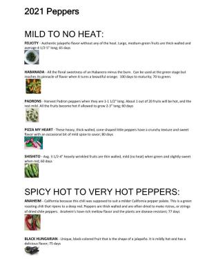 2021 Peppers MILD to NO HEAT